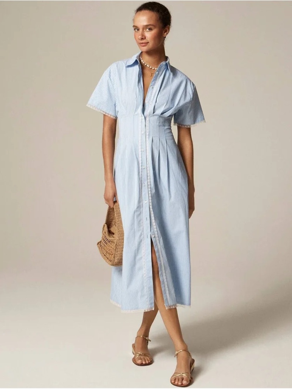 J. Crew Light Blue & White Striped Midi Shirt Dress
